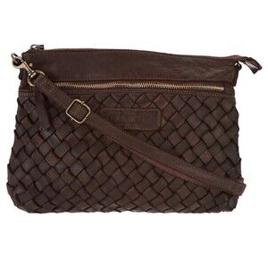 Pikolinos Faura Basket Weave Brown Leather Purse Crossbody Zip Bag Boho Festival